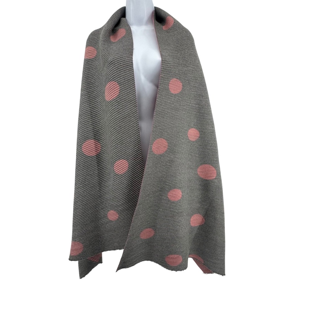 Polka Dot Scarf Wrap Womens  Gray Pink Reversible‎  Boho Layering Oversized Soft